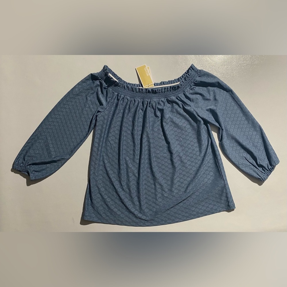 NEW Size M MICHAEL Michael Kors Shoulder Top Polyester Elastane Chambray $88